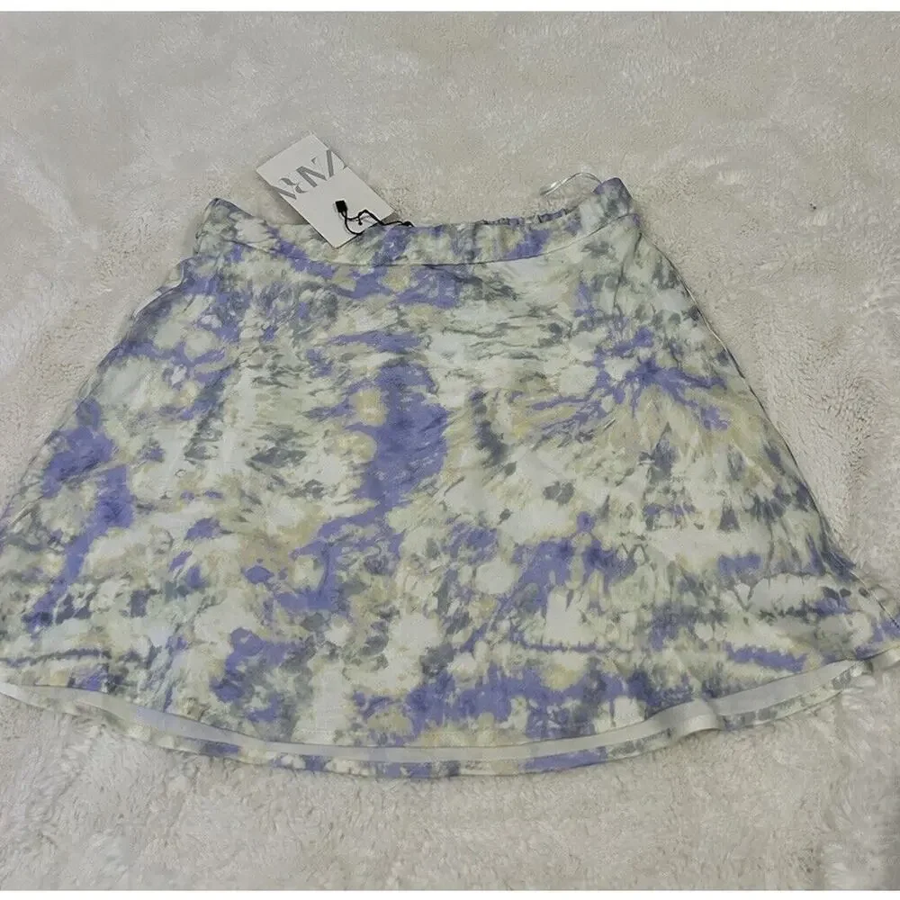 NWT Zara Mini Pastel Tie‎ Dye Print Skater Skirt Women’s Size XS - Picture 2 of 5